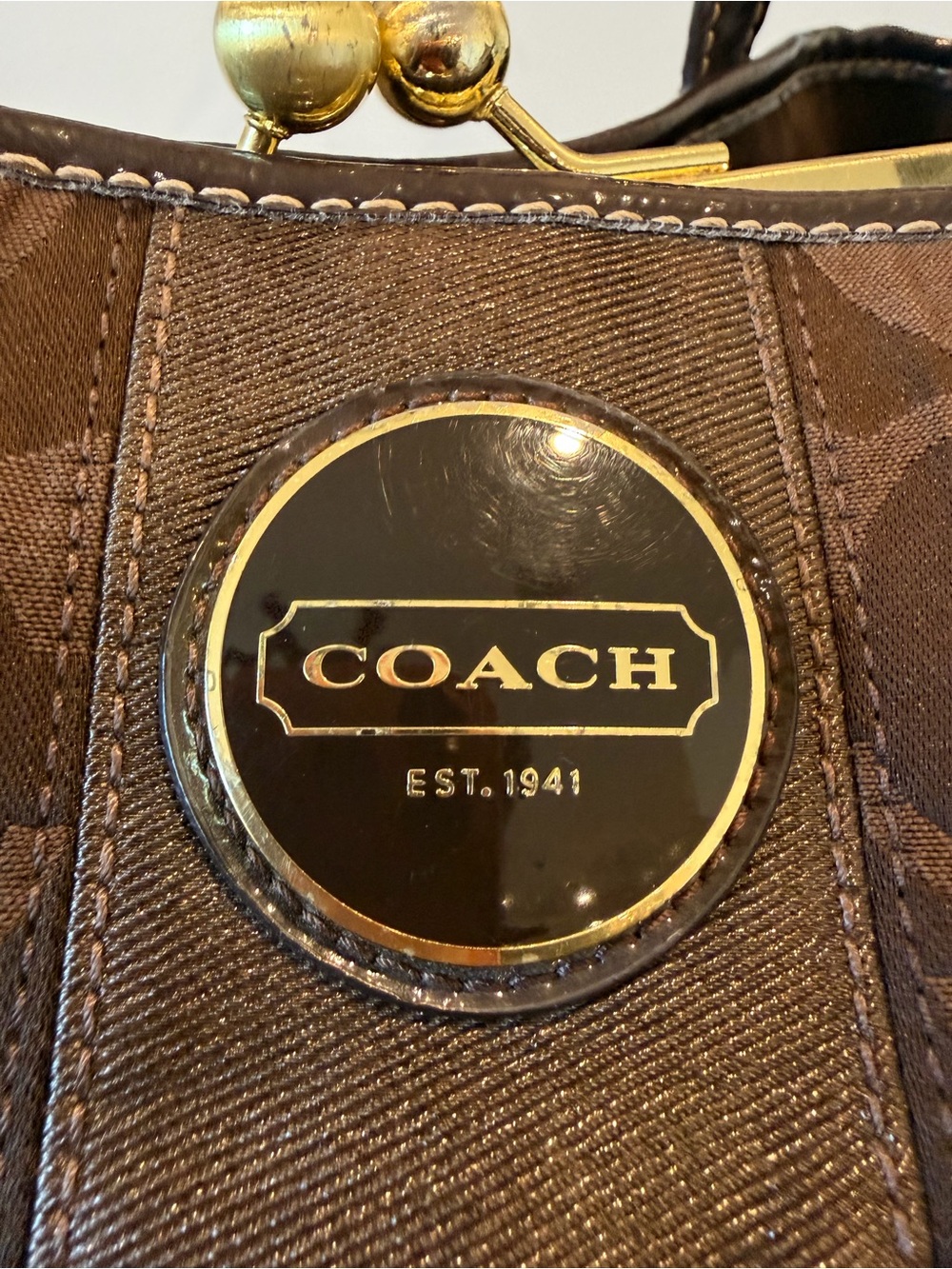 Genuine COACH Brown Signature Logo HANDBAG Purse Tote H1173-F18036 EUC - Picture 8 of 17